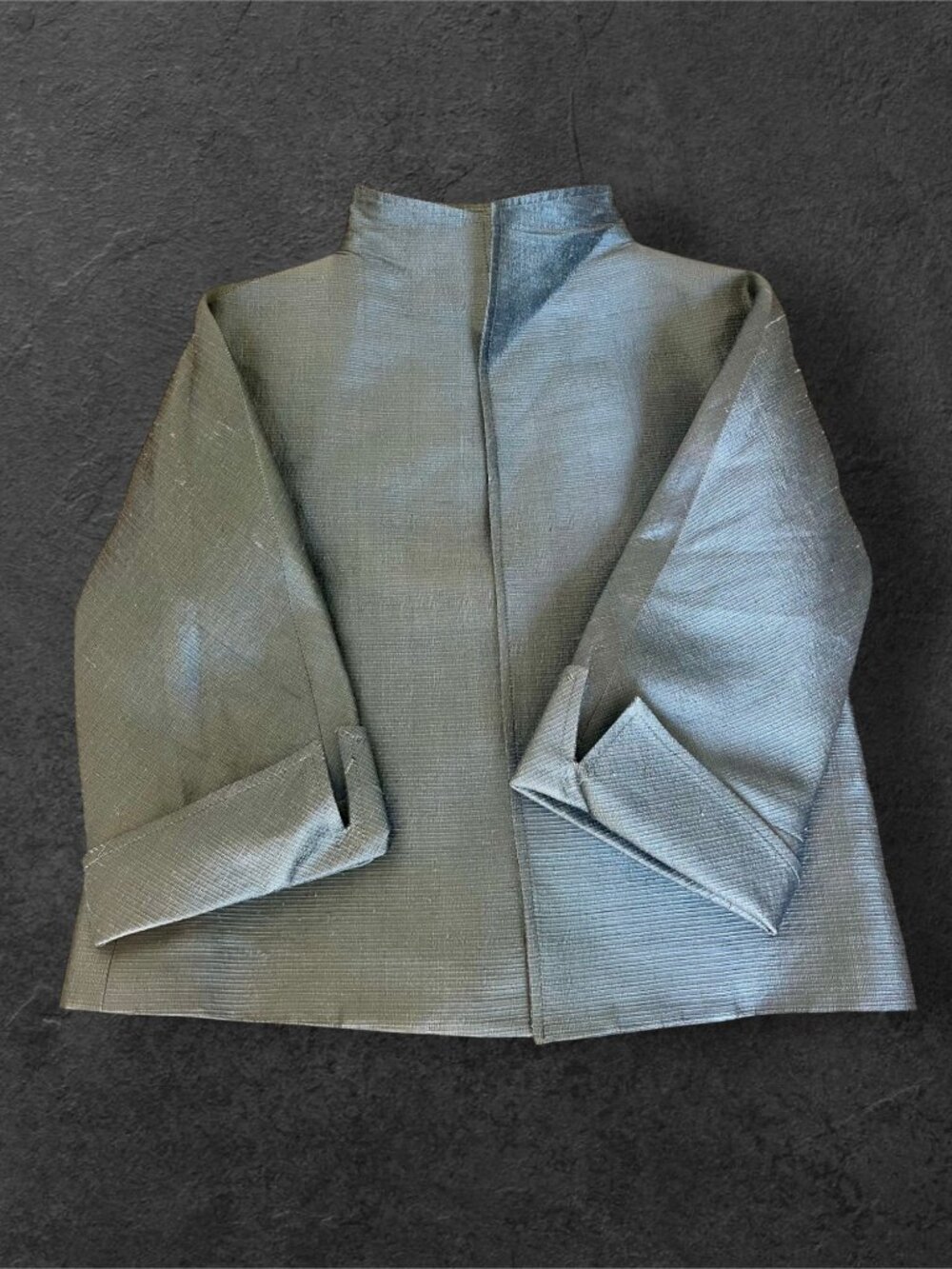Custom-Made Cropped Thai Silk Stand-Collar Jacket